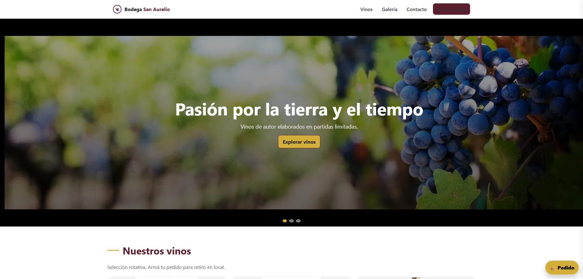 Landing para bodega con presentación de productos