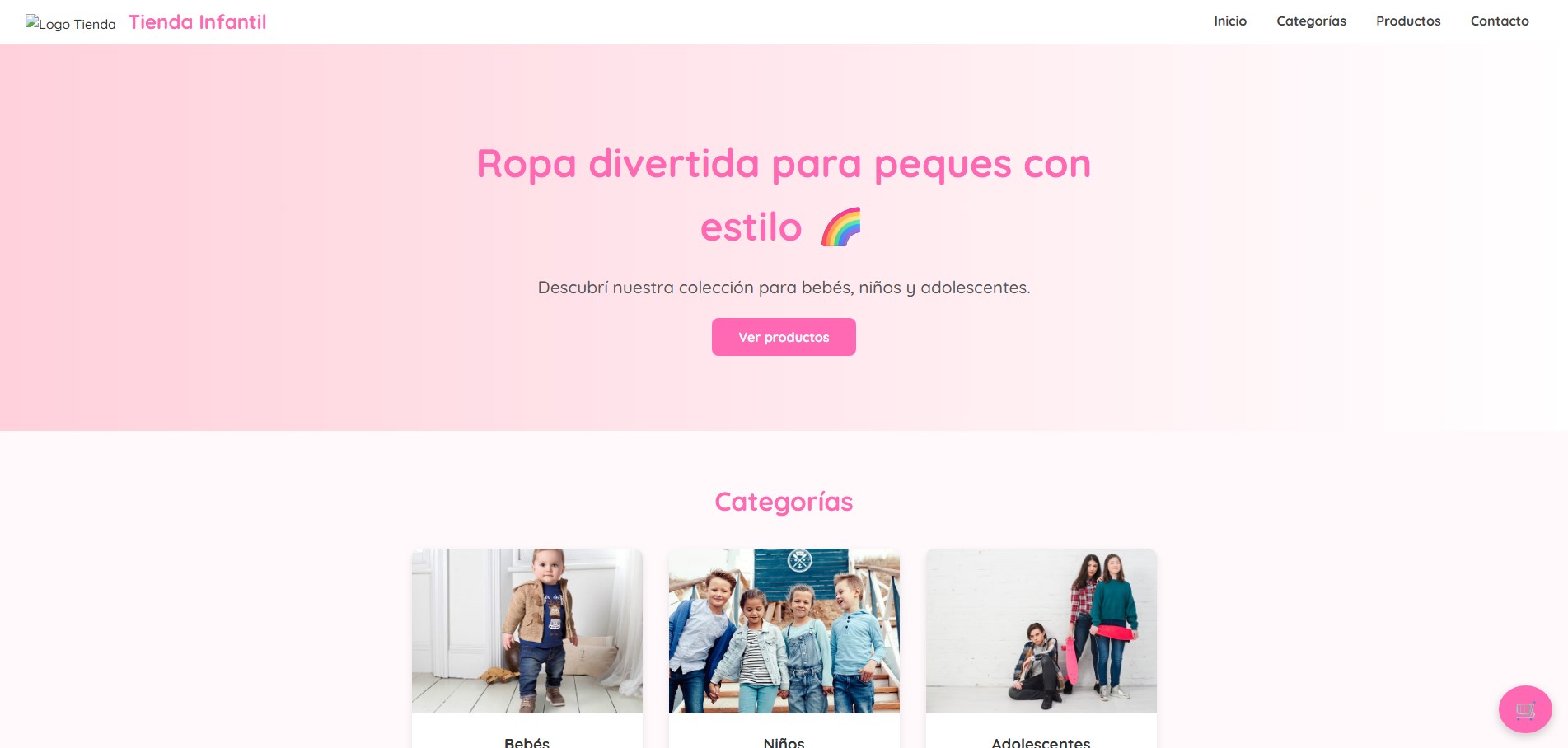 Ecommerce juvenil e infantil con diseño colorido