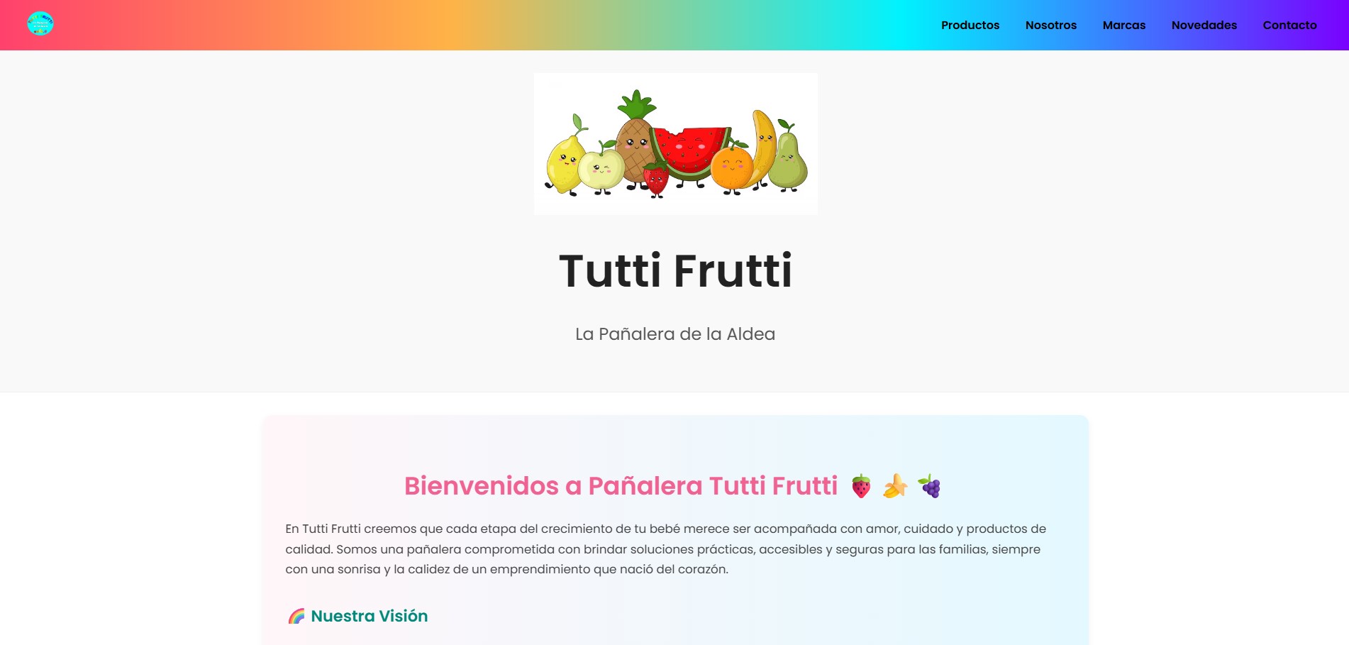Sitio web para pañalera con catálogo simple